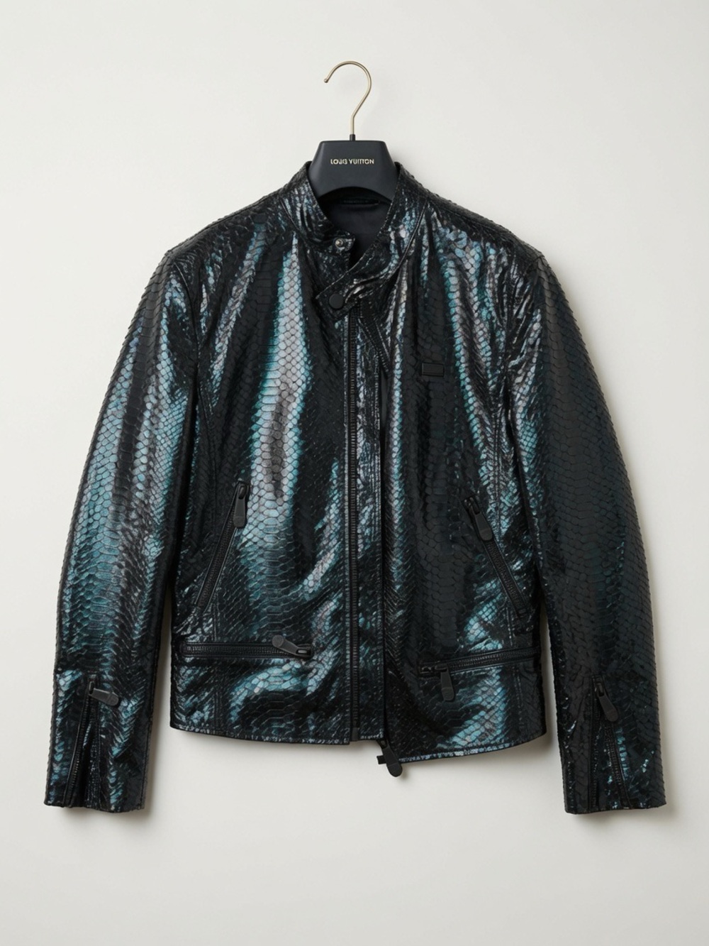 Philipp Plein Men's Iridescent Black Bomber Jacket exotic skin